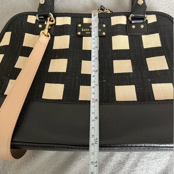Kate Spade Checkered Shoulder Bag Black & Tan Leather & Canvas Medium Size Purse - Picture 9 of 11